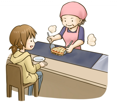 お好み焼き屋さんで食事する女性のイラスト 無料イラストのimt 商用