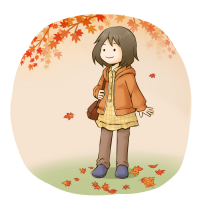 紅葉と女性の秋のイラスト