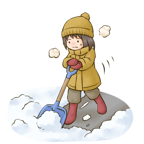 雪かきを一生懸命にしている女性のイラスト 無料イラストのimt 商用ok 加工ok