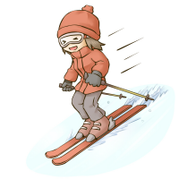 スキーを楽しんで滑っている女性のイラスト