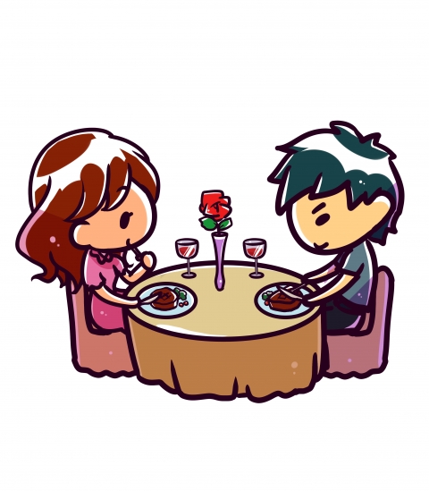 彼氏と食事をしている女性のイラスト