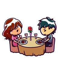彼氏と食事をしている女性のイラスト