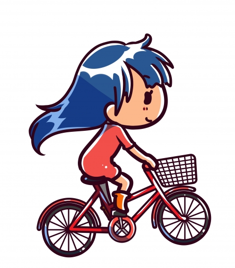 自転車に乗って漕いでいる女性のイラスト