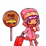 旅行中にタクシーを待っている女性のイラスト