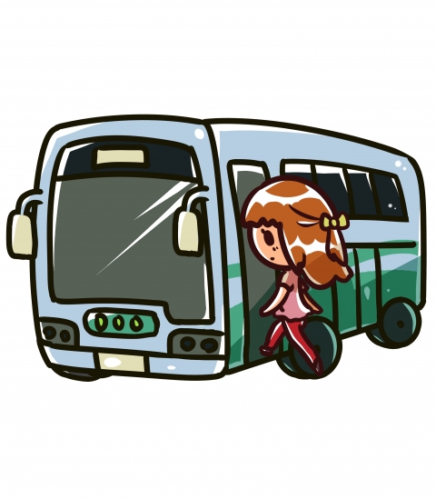 バスに乗るときの女性のイラスト