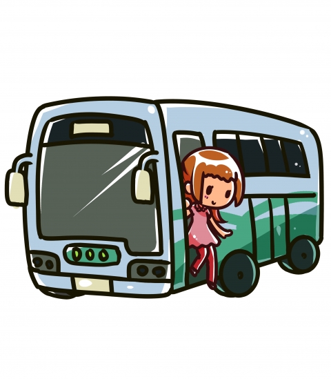 バスから降りている女性のイラスト