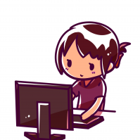 家でパソコンをしてキーボードを打っている女性のイラスト