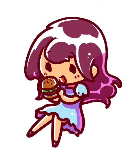 ハンバーガーを食べている女性のイラスト