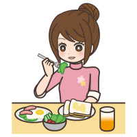 サラダとトーストを食べている女性のイラスト