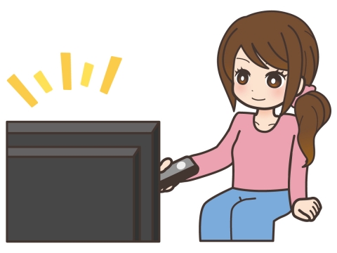 テレビをつけた時の座っている女性のイラスト 無料イラストのimt 商用ok 加工ok