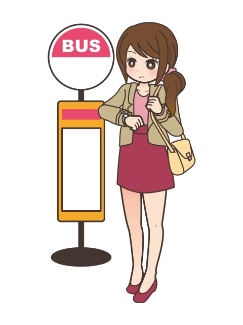 バス停で待っている女性のイラスト 無料イラストのimt 商用ok 加工ok