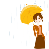 傘をさして雨を眺めている女性のイラスト