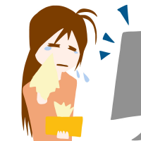テレビを見て号泣している女性のイラスト