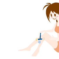 カミソリで脚のムダ毛を剃っている女性のイラスト