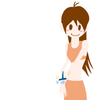 若い女性がＴ字カミソリで腕のムダ毛を処理する姿のイラスト