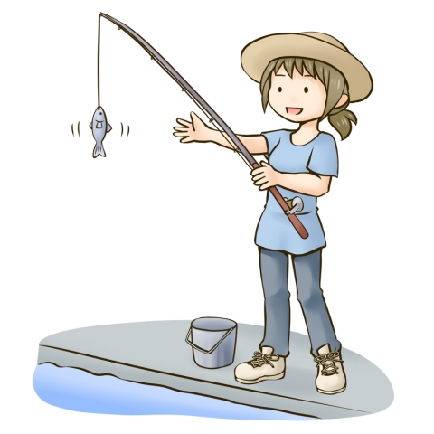 魚釣りをする女性のイラスト 無料イラストのimt 商用ok 加工ok