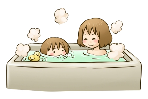 お風呂に浸かって子供と遊んでいる女性のイラスト 無料イラストのimt 商用ok 加工ok