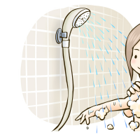 シャワーを浴びて体を洗っている女性のイラスト