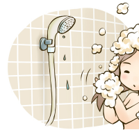 シャワーでシャンプーする女性のイラスト