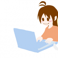 家でノートパソコンをしている女性のイラスト