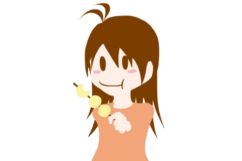 串団子を食べている若い女性のイラスト