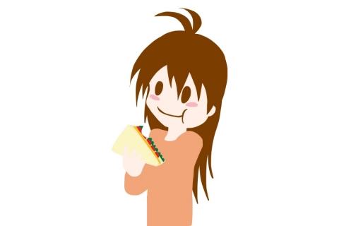 サンドイッチをもぐもぐ食べている女性のイラスト 無料イラストのimt