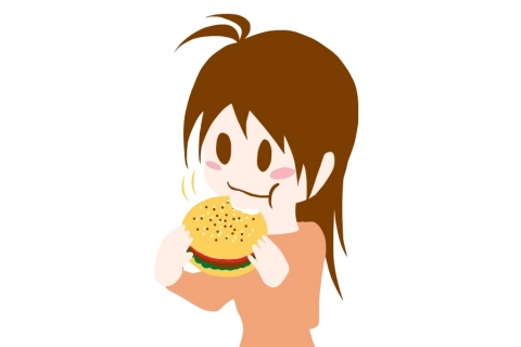 ハンバーガーをおいしそうに食べている女性のイラスト 無料イラストのimt 商用ok 加工ok