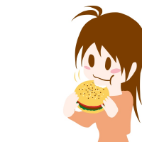 ハンバーガーをおいしそうに食べている女性のイラスト