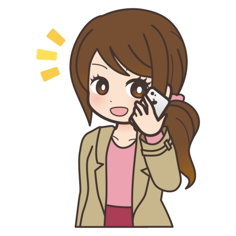 携帯電話で会話している女性の笑っているイラスト 無料イラストのimt 商用ok 加工ok