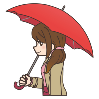 真っ赤な傘がとても似合う女性のイラスト
