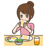 食パンをかじっている朝食ときの女性のイラスト