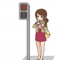 信号待ちしながらスマホを見ている女性のイラスト