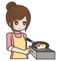 女性が朝食を作っているときのイラスト