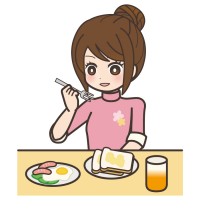 女性が朝食を食べているイラスト