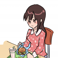 ハンバーガーを食べようとしている女性のイラスト