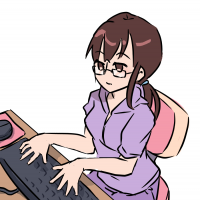 家でパソコンをしているメガネをかけた女性のイラスト