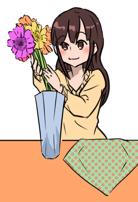 花を綺麗に飾っている女性のイラスト