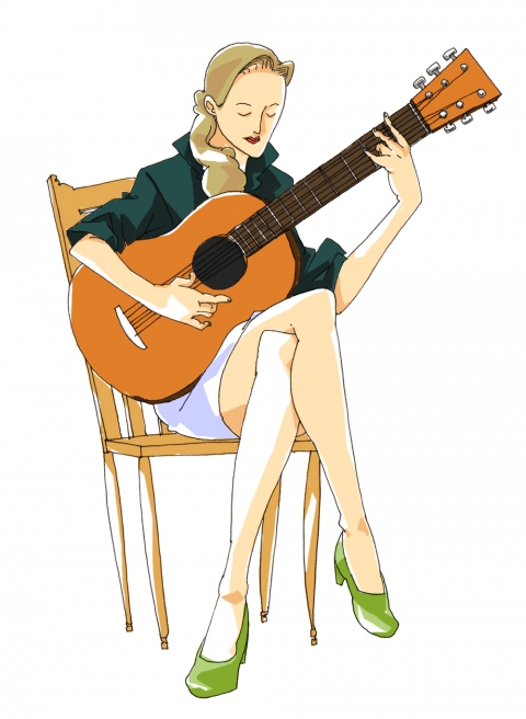 ギターを弾く女性のイラスト