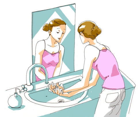 手を洗っている時の女性のイラスト