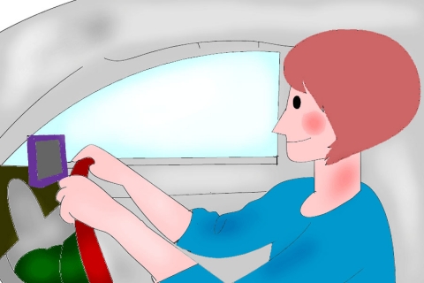 自動車を運転している女性ドライバーのイラスト