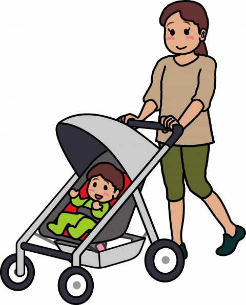 ベビーカーに子供を乗せて押している女性のイラスト 無料イラストのimt 商用ok 加工ok