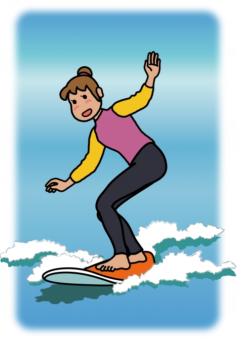 サーフィンをしている女性のイラスト
