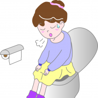 トイレに座ってため息をついているときの女性のイラスト