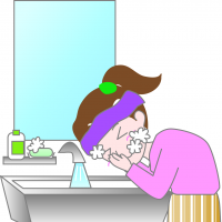 洗顔した泡を流している女性のイラスト
