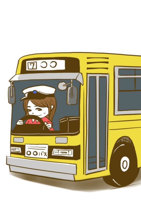 バスを運転している女性のイラスト