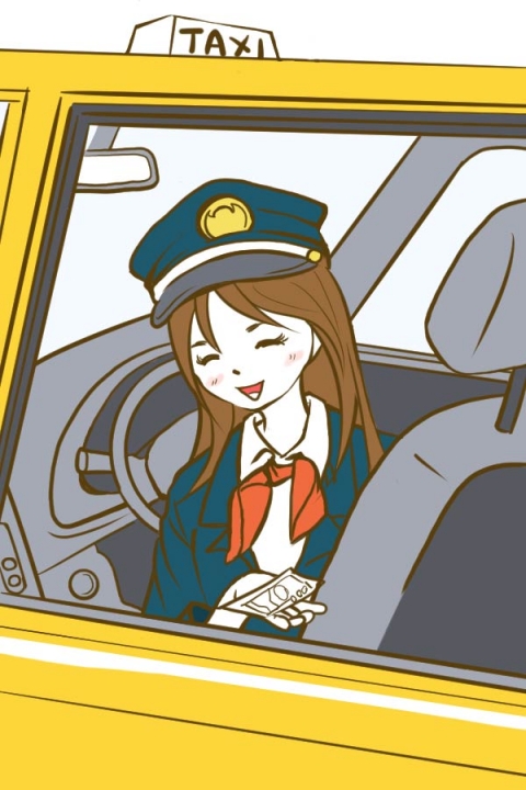 女性タクシードライバーがお金を持っているイラスト 無料イラストの