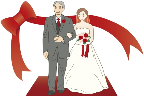 結婚式で父親とバージンロードを歩いているときの花嫁のイラスト 無料イラストのimt 商用ok 加工ok