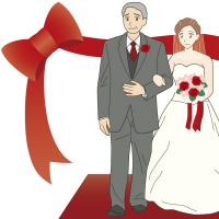 結婚式で父親とバージンロードを歩いているときの花嫁のイラスト