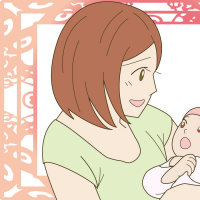 生まれたばかりの赤ちゃんをだっこしている女性のイラスト