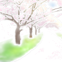桜並木と青空のイラスト